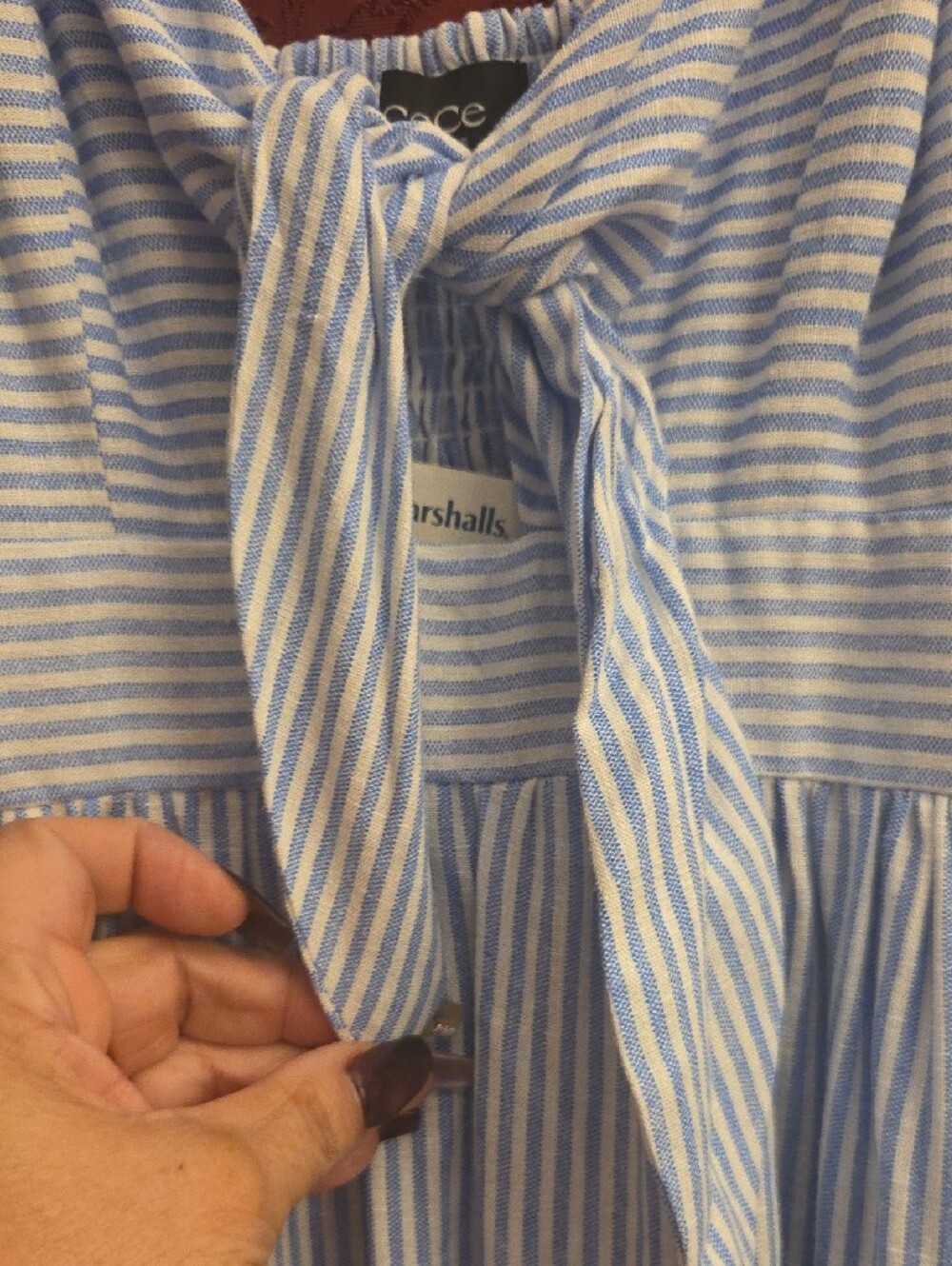 CECILIA NEW YORK Blue and White Striped Tie-Front Midi Sundress - Picture 8 of 16